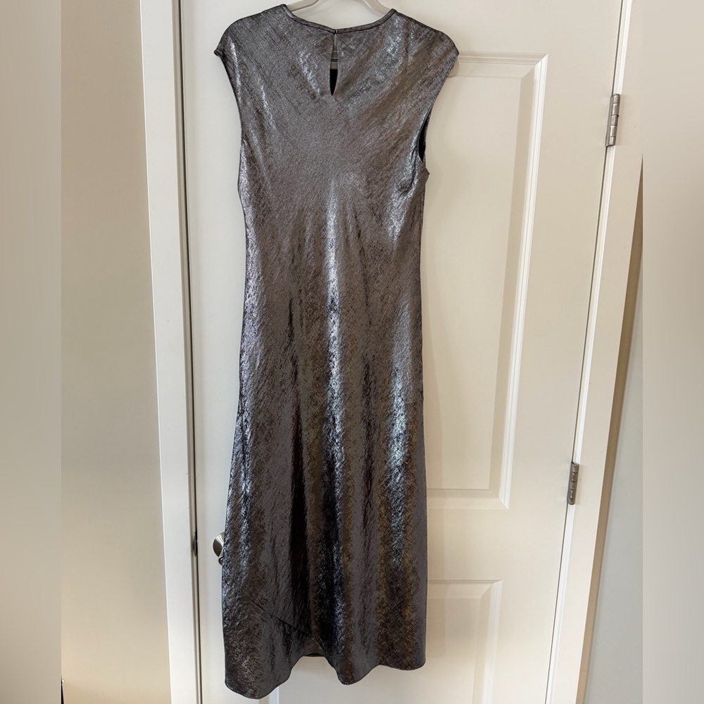 NWT Banana Republic Bias-Cut Satin Midi Dress Metallic Silver M - Picture 5 of 6